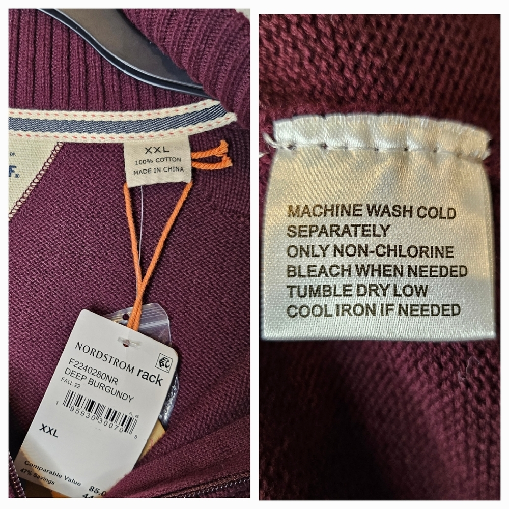 Men’s XXL Burgundy Half Zip Sweater 100% Cotton Casual Classic Pullover - Picture 7 of 8